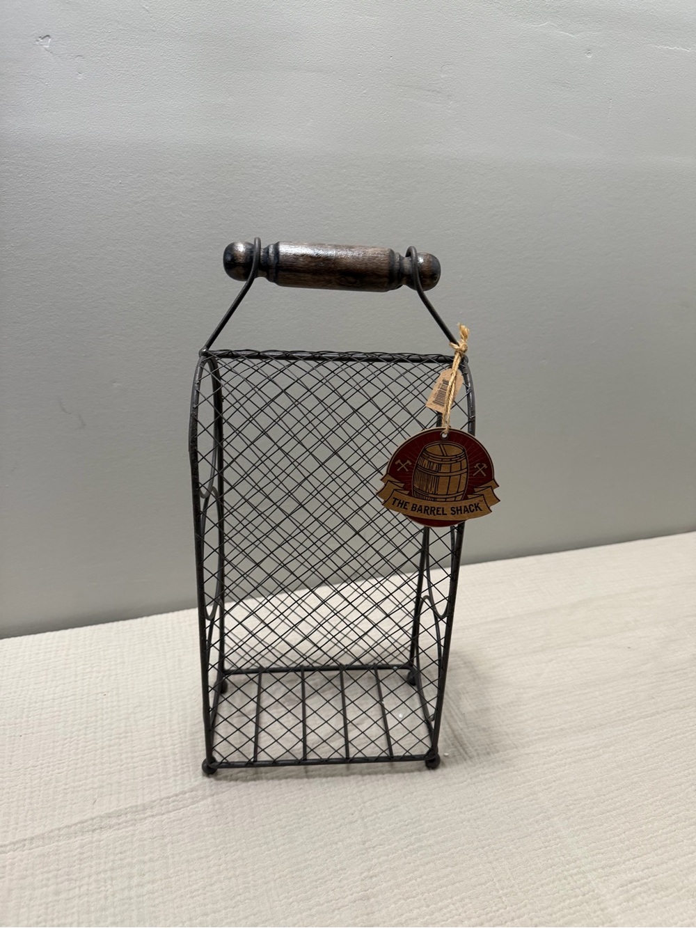 The Barrel Shack Wire Mesh Wine Holder with Wooden Handle